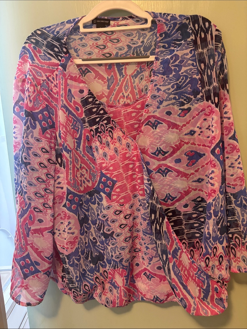 new directions Blue and Pink Geometric Print Top